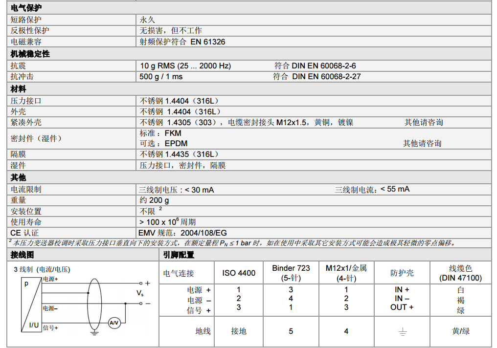 高精度壓力傳感器DMP 320系列技術(shù)參數(shù)