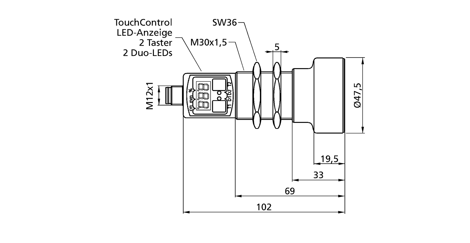 檢測距離3400mm超聲波傳感器crm+340DTCE尺寸圖